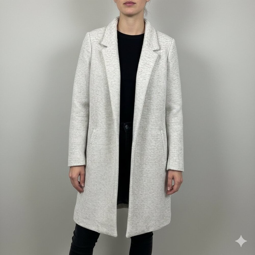 ONLY Soho Coatigan Long Sleeve Light Gray Rib Jersey Knit Open Front Coat L EUC